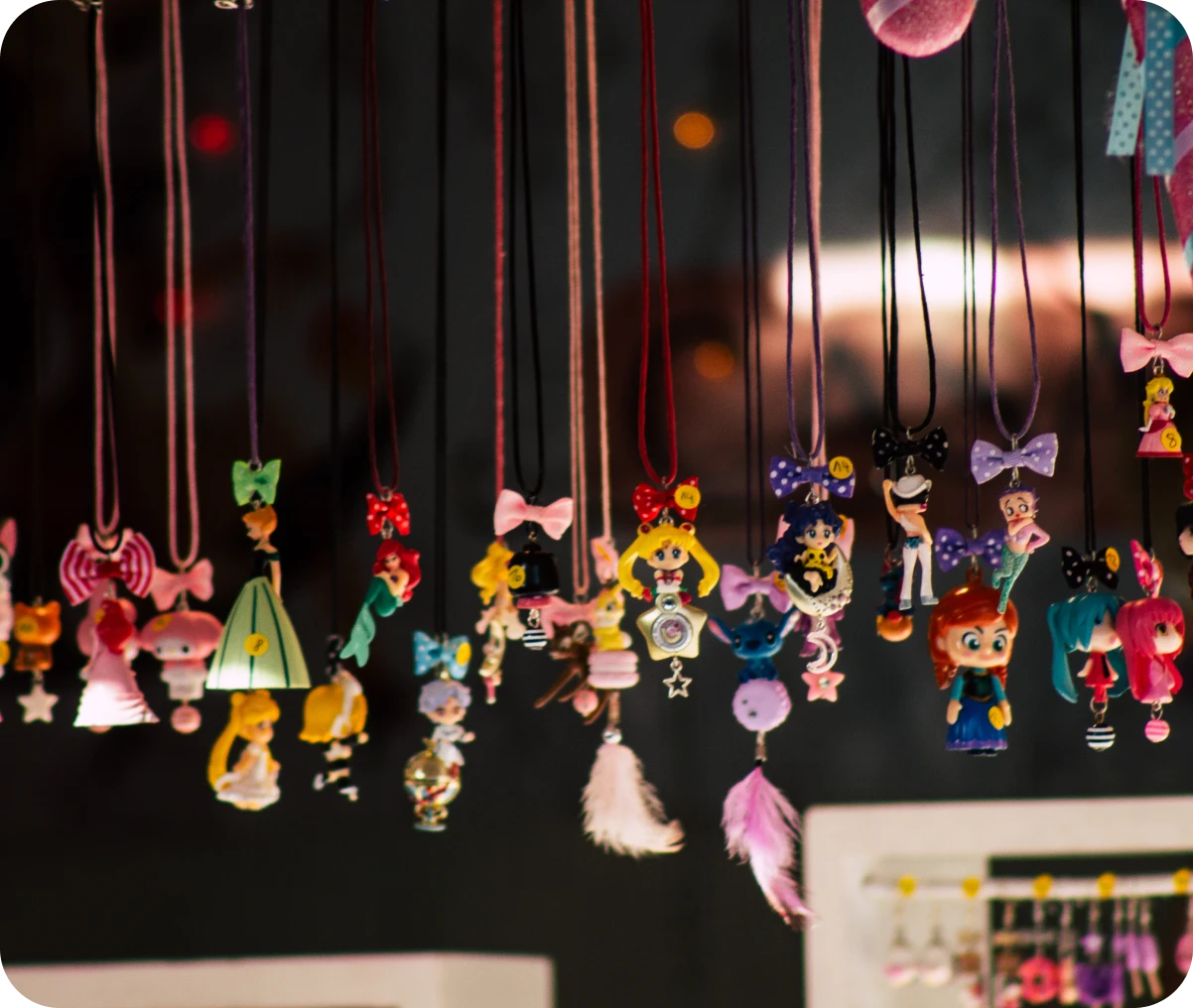 Assorted cartoon keychains with various designs