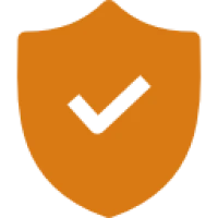 Orange shield with black checkmark