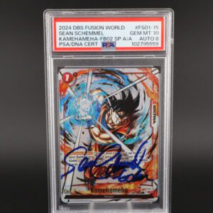 Signed Dragon Ball Super card featuring Goku with dynamic energy effects.