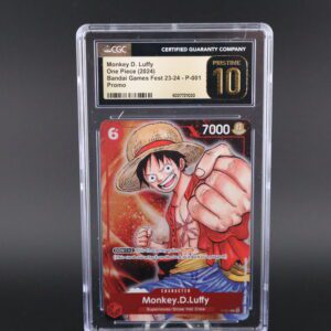 Monkey D. Luffy trading card in protective case with a grade of 9.