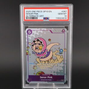 A sealed Funko Pop card of Senior Fisk in protective casing.