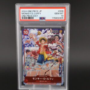 PSA graded One Piece manga card featuring Luffy, rated Gem Mint 10.