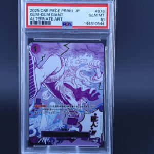 A graded Pokémon card featuring a purple, mystical creature.