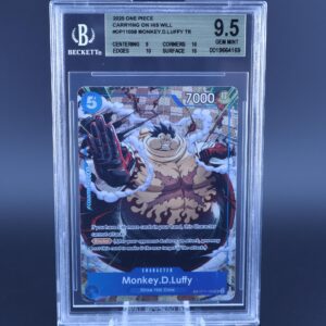 Graded anime card featuring Monkey D. Luffy with a 9.5 rating.