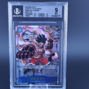Graded One Piece trading card featuring Luffy in action with dynamic artwork.