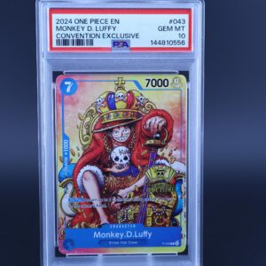 PSA-graded Monkey D. Luffy trading card in protective case.