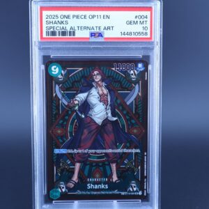 2021 One Piece anime trading card featuring Shanks graded as GEM MINT 10.