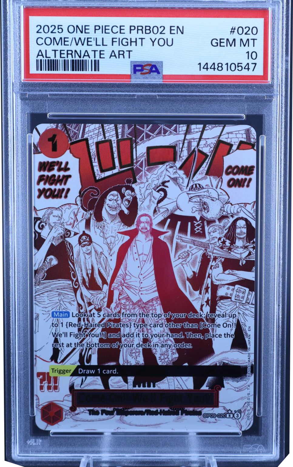 A comic-style poster with bold red and black text and images of people in dramatic poses.