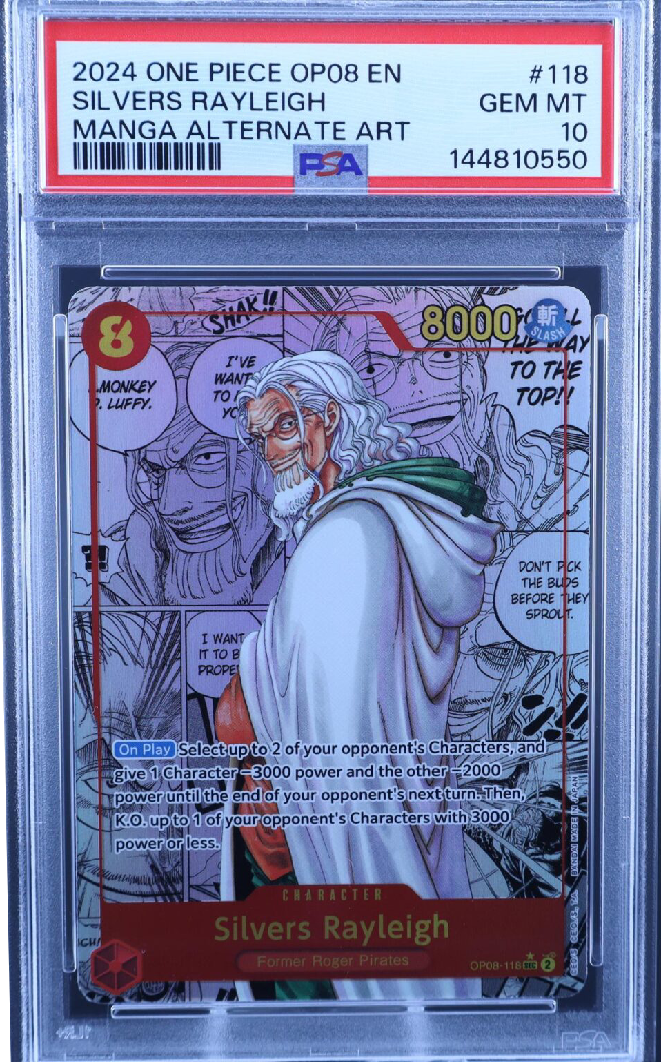 A detailed anime-style card featuring a white-haired character with a hooded cloak.